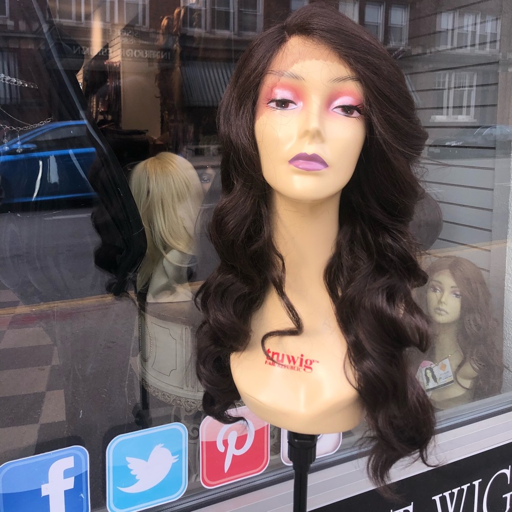 Wig brown Swisslace lacefront Deep Waves 26 Long - Picture 1 of 8